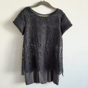 Zara Girls Grey Short Sleeve Dress with Crochet Overlay size 6/7